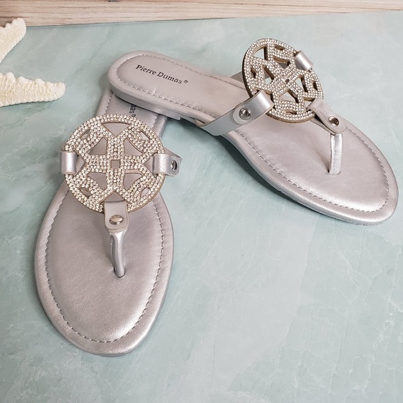 New! Silver Rhinestone Medallion Thong Sandal - Picture 4 of 8